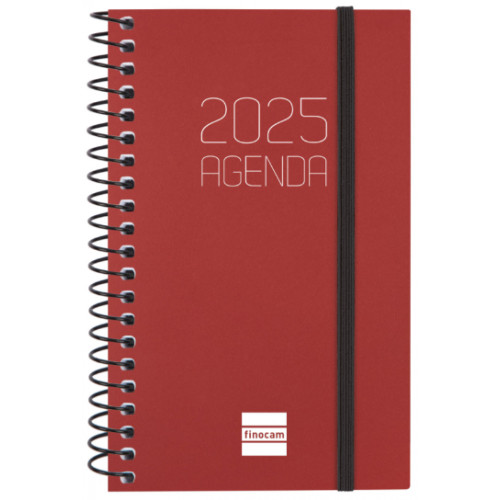 Agenda espiral finocam opaque e3, 79x127 mm. semana vista horizontal, tapas de polipropileno opaco, burdeos