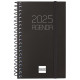 Agenda espiral finocam opaque e3, 79x127 mm. semana vista horizontal, tapas de polipropileno opaco, negro