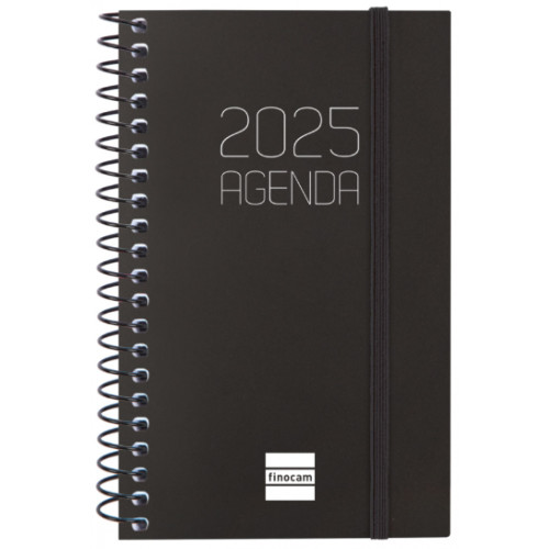 Agenda espiral finocam opaque e3, 79x127 mm. semana vista horizontal, tapas de polipropileno opaco, negro