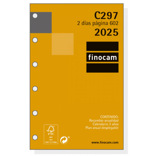Recambio agenda finocam classic 602, 73x114 mm. 2 días página