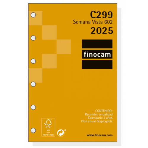Recambio agenda finocam classic 602, 73x114 mm. semana vista horizontal