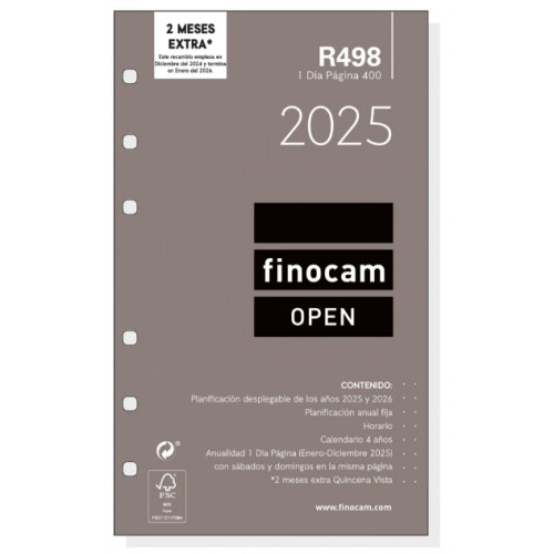 Recambio agenda finocam open 400, r498 91x152 mm. día página, 2022