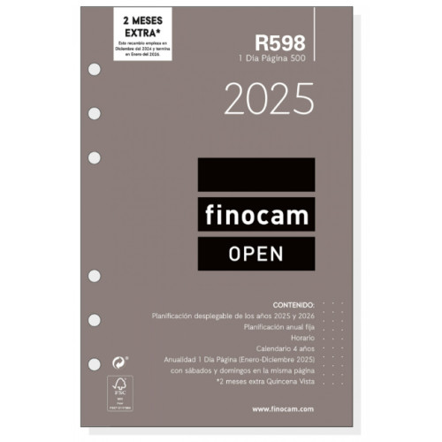 Recambio agenda finocam open 500, 117x181 mm. día página
