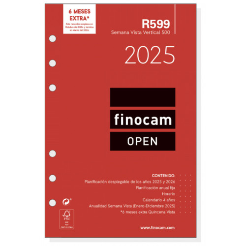 Recambio agenda finocam open 500, 117x181 mm. semana vista vertical