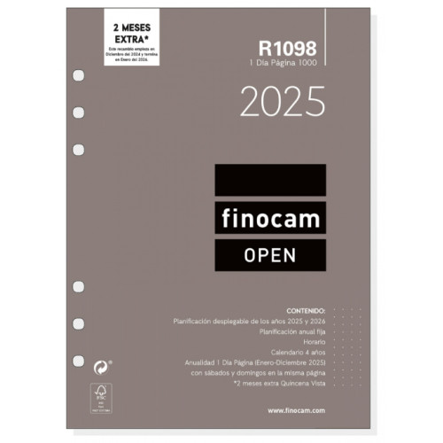 Recambio agenda finocam open 1000, 155x215 mm. día página