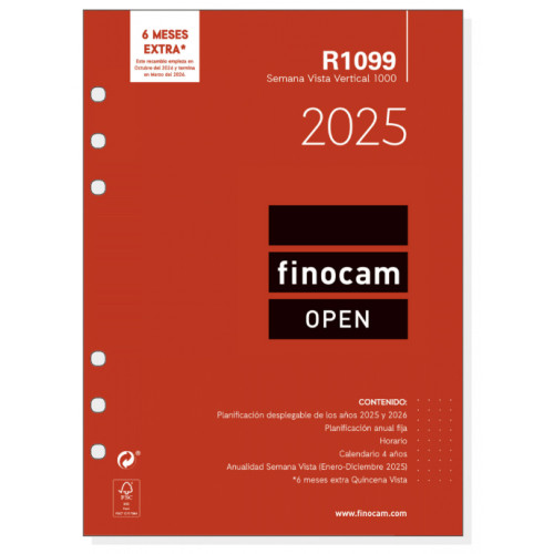 Recambio agenda finocam open 1000, 155x215 mm. semana vista vertical