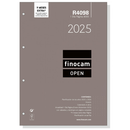 Recambio agenda finocam open 4000, r4098 210x297 mm. día página