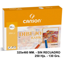 Papel de dibujo canson basik, 325x460 mm. sin recuadro, 130 grs/m². paquete de 250 hojas
