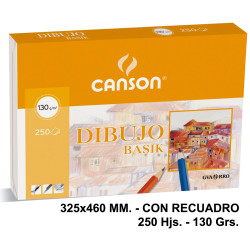 Papel de dibujo canson basik, 325x460 mm. con recuadro, 130 grs/m². paquete de 250 hojas
