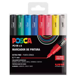 Marcador de pintura no permanente uni posca pc-1m, estuche de 8 colores básicos