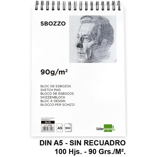 Bloc espiral de dibujo liderpapel esbozo, din a5, sin recuadro, 90 grs/m². 100 hj.