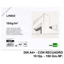 Papel de dibujo liderpapel lineal, din a4+, con recuadro, 150 grs/m². Minipack de 10 hojas