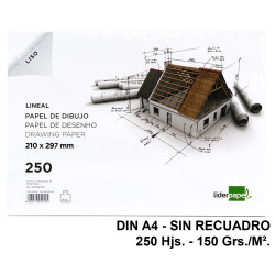 Papel de dibujo liderpapel lineal, din a4, sin recuadro, 150 grs/m². Paquete de 250 hojas