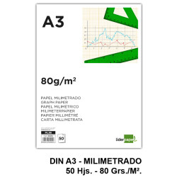 Bloc encolado de dibujo liderpapel, din a3, milimetrado, 80 grs/m². 50 hj.