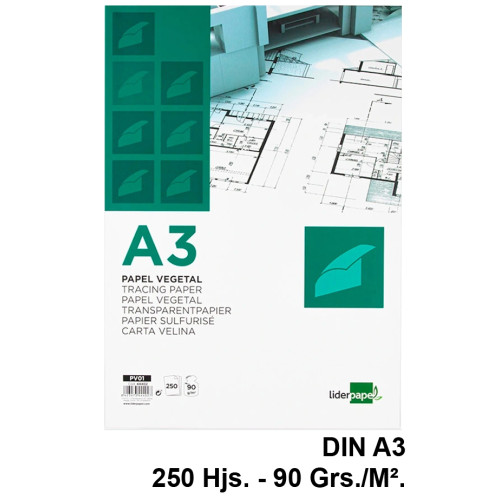 Papel vegetal liderpapel, din a3, 90 grs/m². paquete de 250 hojas