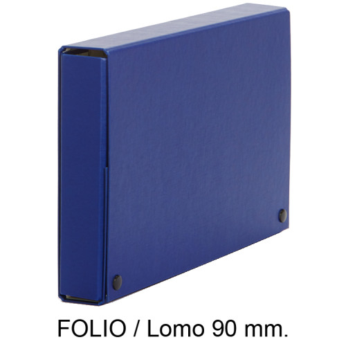 Carpeta de proyectos con broches en cartón forrado pardo, folio, lomo 90 mm. azul