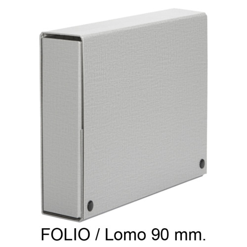 Carpeta de proyectos con broches en cartón forrado pardo, folio, lomo 90 mm. gris