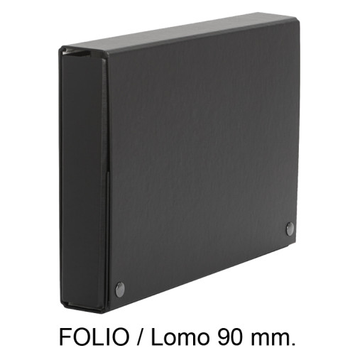 Carpeta de proyectos con broches en cartón forrado pardo, folio, lomo 90 mm. negro