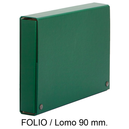 Carpeta de proyectos con broches en cartón forrado pardo, folio, lomo 90 mm. verde