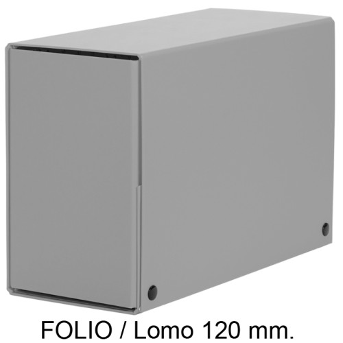 Carpeta de proyectos con broches en cartón forrado pardo, folio, lomo 120 mm. gris