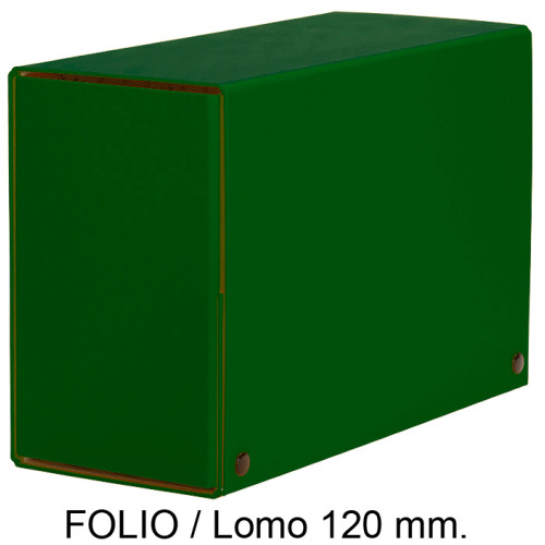 Carpeta de proyectos con broches en cartón forrado pardo, folio, lomo 120 mm. verde