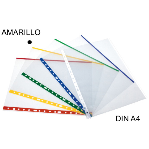 Funda multitaladro en polipropileno de galga extra grafoplas din a4, transparente con indicador amarillo