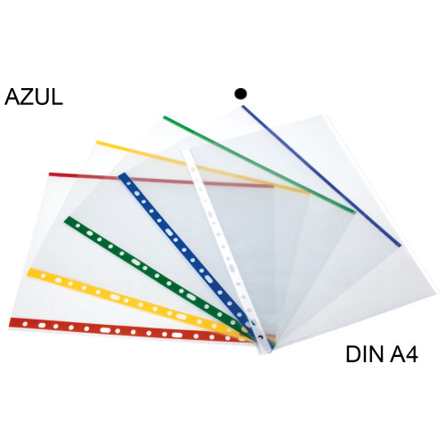 Funda multitaladro en polipropileno de galga extra grafoplas din a4, transparente con indicador azul