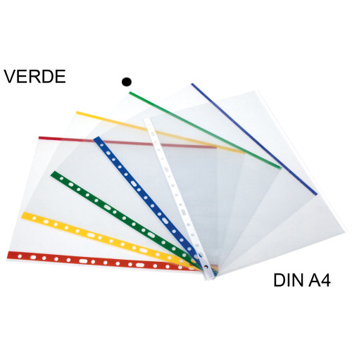 Funda multitaladro en polipropileno de galga extra grafoplas din a4, transparente con indicador verde