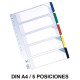 Separador 5 posiciones en pvc con multitaladro grafoplas din a4, colores surtidos opacos