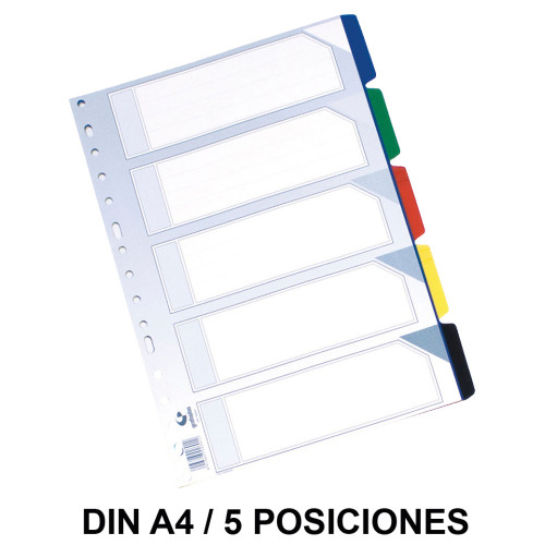 Separador 5 posiciones en pvc con multitaladro grafoplas din a4, colores surtidos opacos