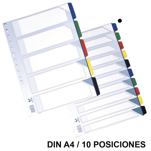 Separador 10 posiciones en pvc con multitaladro grafoplas din a4, colores surtidos opacos
