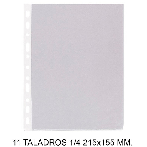 Funda multitaladro 11 taladros en pvc de 100 micras grafoplas 1/4, lomo reforzado, transparente
