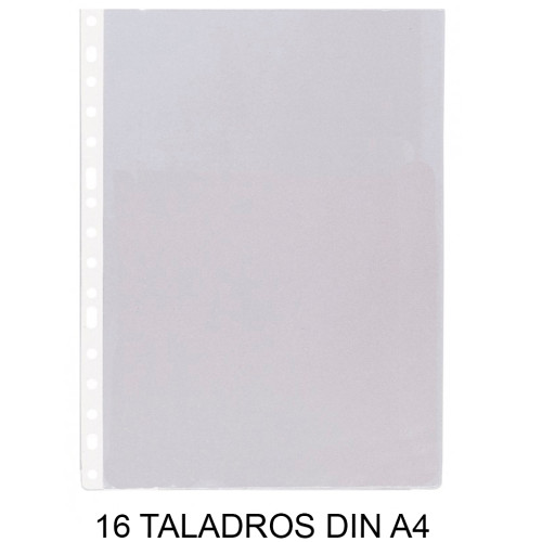 Funda multitaladro 16 taladros en pvc de 100 micras grafoplas din a4, lomo reforzado, transparente