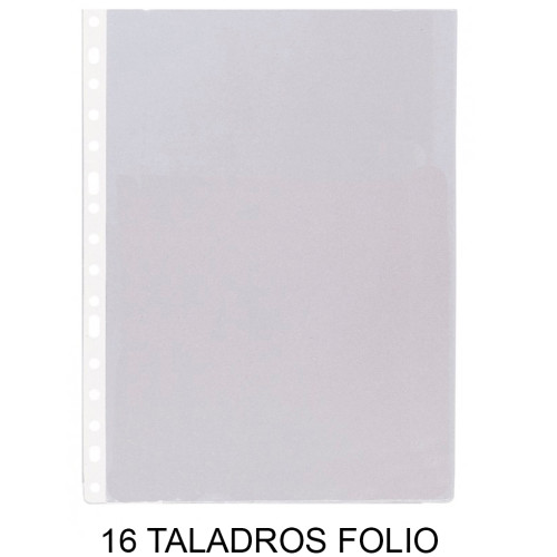 Funda multitaladro 16 taladros en pvc de 100 micras grafoplas folio, lomo reforzado, transparente