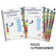 Separador 12 posiciones en polipropileno extra con multitaladro grafoplas folio, colores surtidos traslúcidos