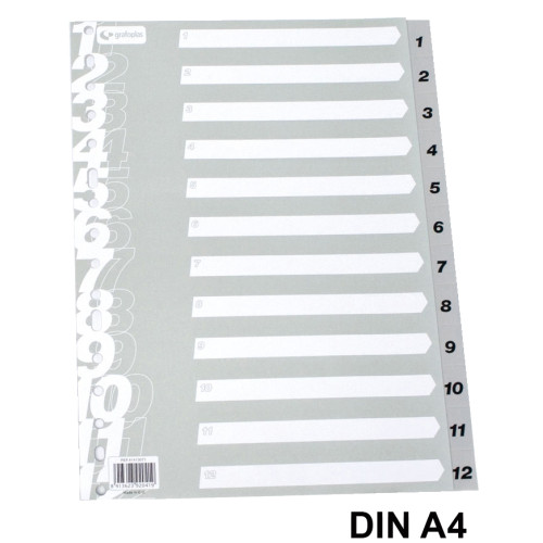 Separador numérico 1-12 en polipropileno con multitaladro grafoplas din a4, gris
