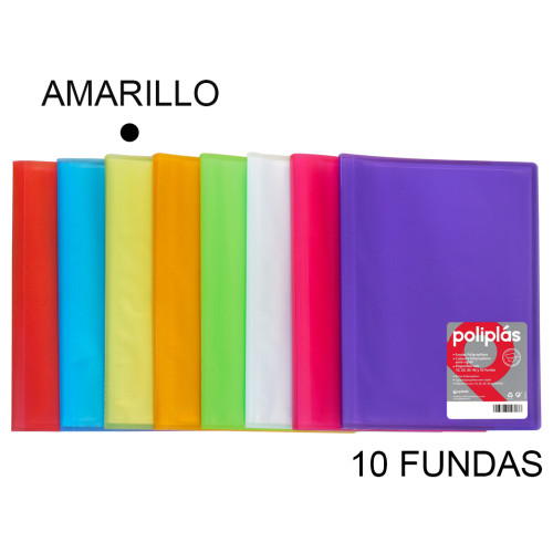 Carpeta con 10 fundas grafoplas poliplás traslúcido din a4, amarillo