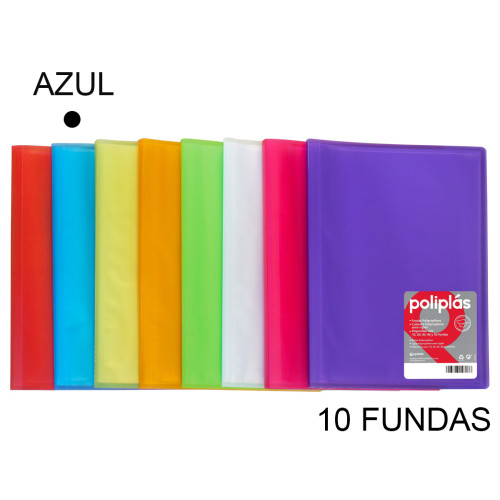 Carpeta con 10 fundas grafoplas poliplás traslúcido din a4, azul