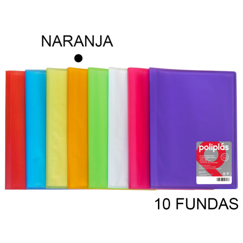 Carpeta con 10 fundas grafoplas poliplás traslúcido din a4, naranja