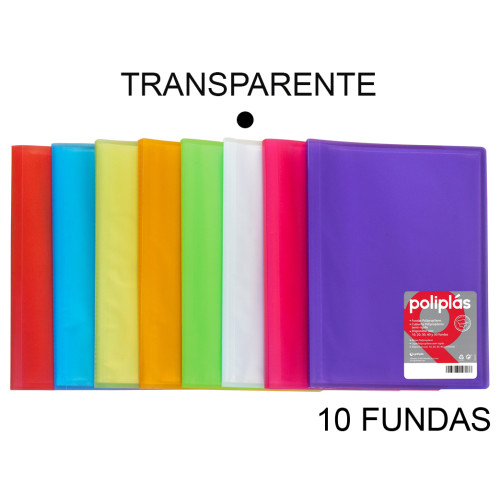 Carpeta con 10 fundas grafoplas poliplás traslúcido din a4, transparente