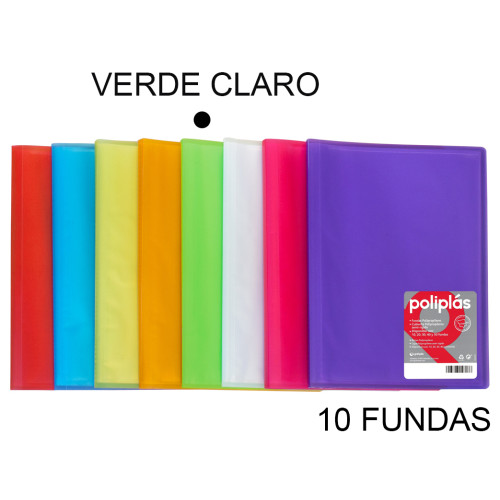Carpeta con 10 fundas grafoplas poliplás traslúcido din a4, verde claro