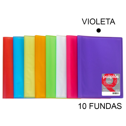 Carpeta con 10 fundas grafoplas poliplás traslúcido din a4, violeta