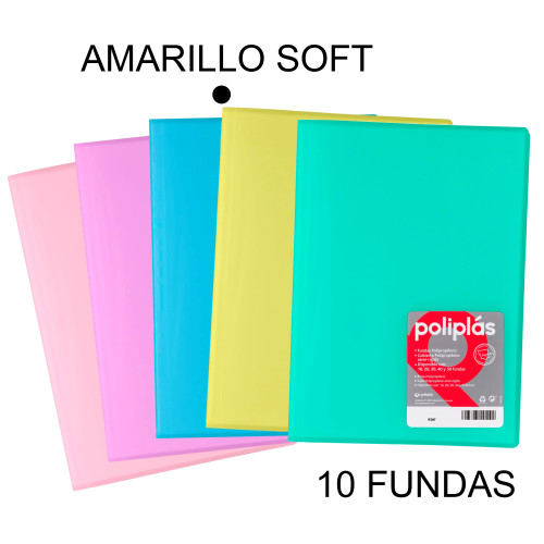 Carpeta con 10 fundas grafoplas poliplás traslúcido din a4, amarillo soft