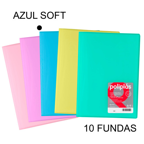 Carpeta con 10 fundas grafoplas poliplás traslúcido din a4, azul soft