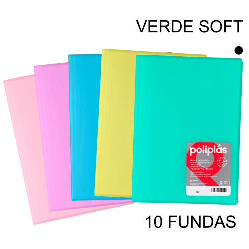 Carpeta con 10 fundas grafoplas poliplás traslúcido din a4, verde soft