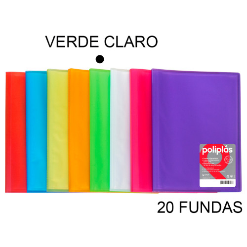 Carpeta con 20 fundas grafoplas poliplás traslúcido din a4, verde claro