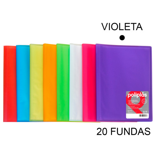 Carpeta con 20 fundas grafoplas poliplás traslúcido din a4, violeta