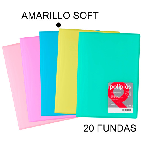 Carpeta con 20 fundas grafoplas poliplás traslúcido din a4, amarillo soft