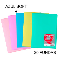 Carpeta con 20 fundas grafoplas poliplás traslúcido din a4, azul soft