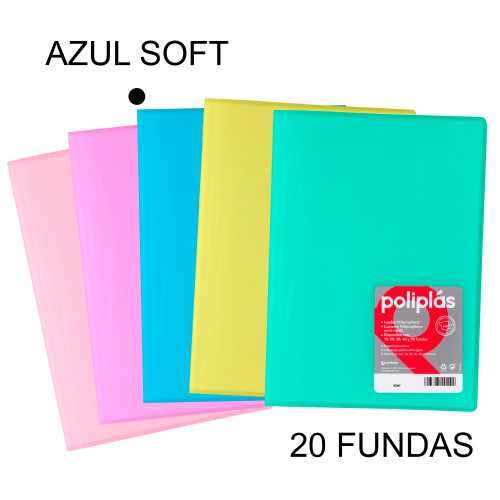 Carpeta con 20 fundas grafoplas poliplás traslúcido din a4, azul soft